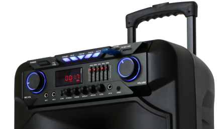Преносима 15"+ 5" Тонколона Караоке ЕК-1905 с Bluetooth, 2 Броя безжични микрофони, USB, Радио, Цветомузика, Вграден акумулатор