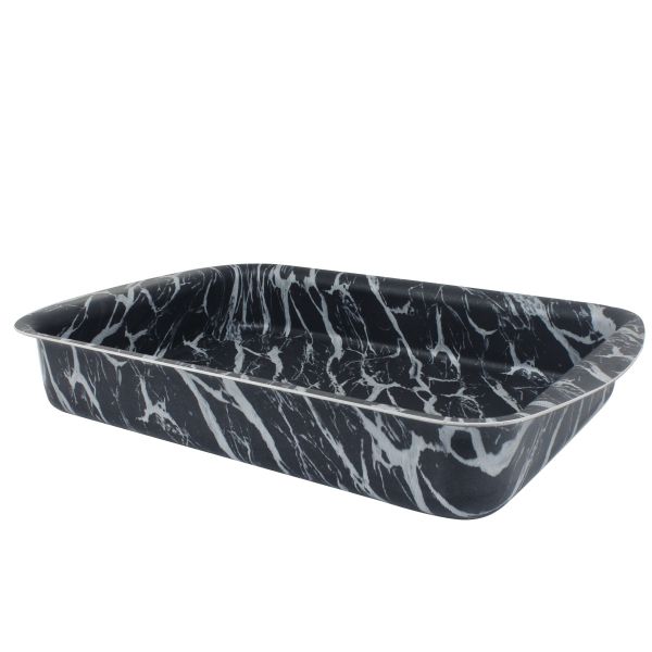 Правоъгълна тава EK-2535, Черно бял мрамор, Незалепващо покритие