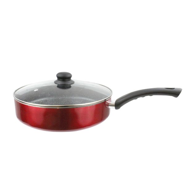 Дълбок тиган със стъклен капак ЕK-288R, Мраморно незалепващо покритие, 28 см