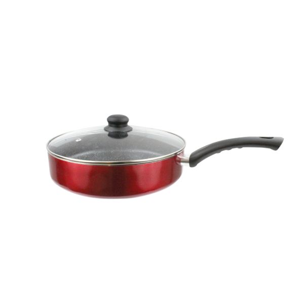 Дълбок тиган със стъклен капак ЕK-266R, Мраморно незалепващо покритие, 26 см