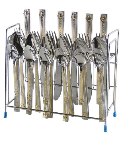 Set of cutlery on a stand with beautiful ornaments in golden metallic EK-FTM 24 CS