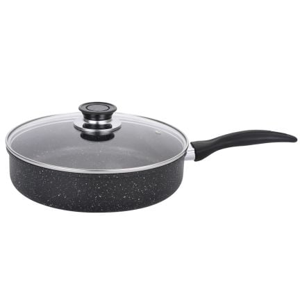 Deep frying pan with glass lid EK-D28 M, Marble non-stick coating, 28 cm