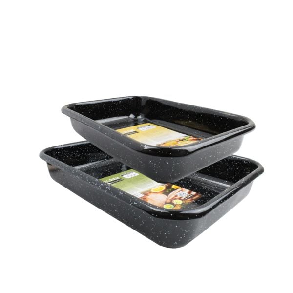 Емайлирани тави - правоъгълни, Размери: 29х19x6 см; 34х24x6.5 см, Мраморно емайлирано покритие