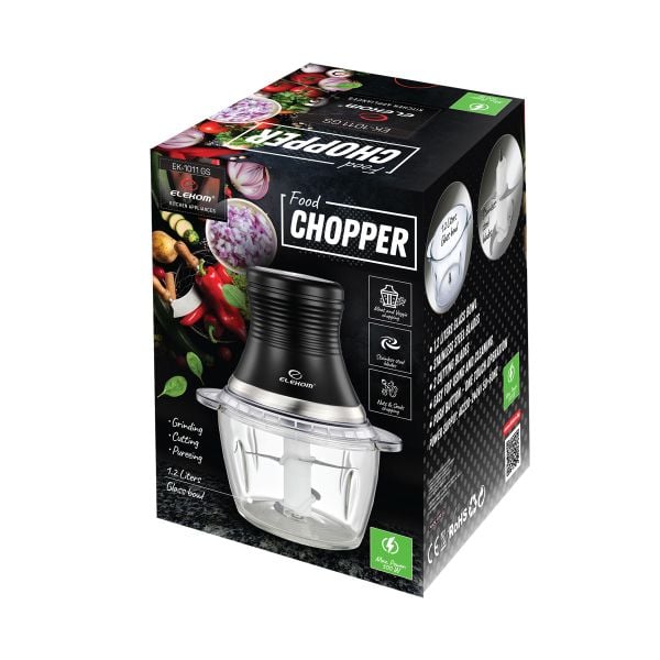 Чопър  EK-1011GS, 300W, 2 режещи остриета от неръждаема стомана, Стъклена купа 1.2 Литра