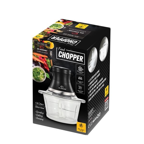 Чопър  EK-1022GS, 400W, 2 режещи остриета от неръждаема стомана, Стъклена купа 1.8 Литра