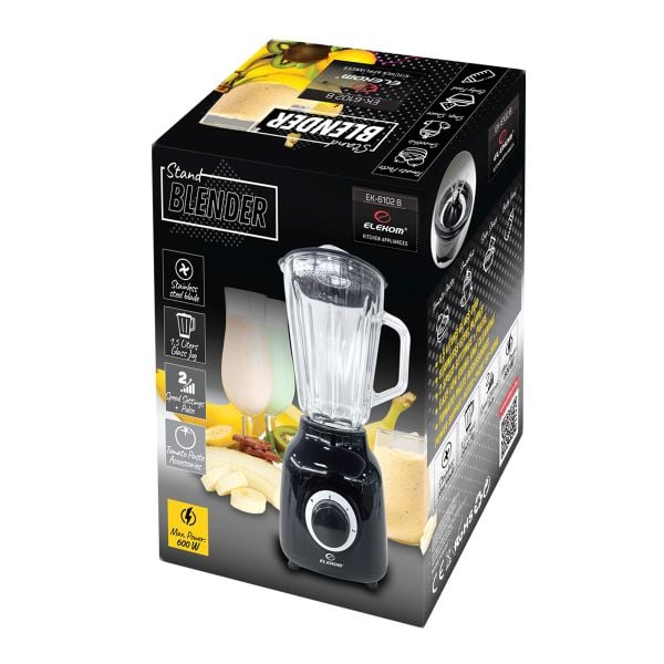 Блендер EK-6102B, 600W, 2 Скорости + Пулс, 1.5 Литра, Стъклена кана