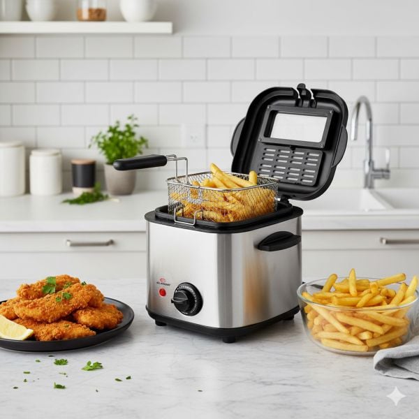 Фритюрник ЕК-051SS, 1,5 Литра, 1000W, Koшница с дръжка, Терморегулатор 0-190°С