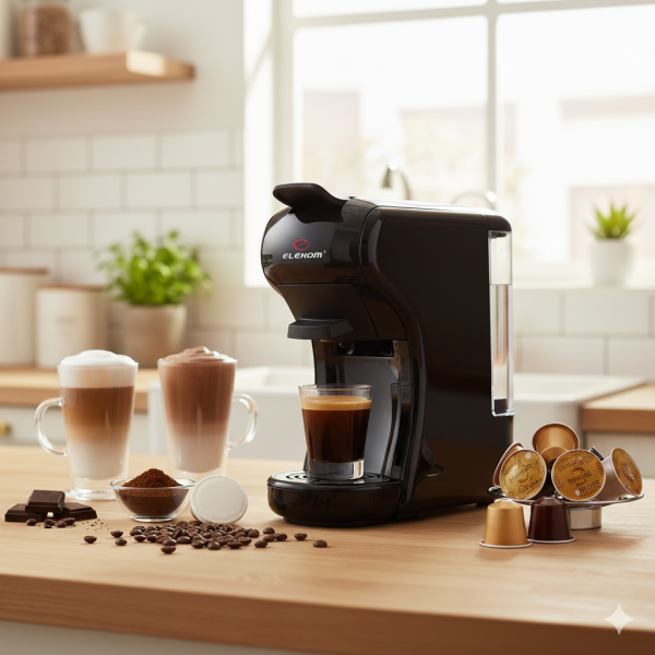 Кафе машина мултифункционална 5 в 1 EK-504, 1450W, 19 бара налягане, Капсули, Функция "Памет"