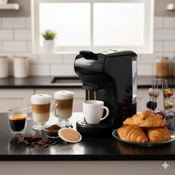 Кафе машина мултифункционална 5 в 1 EK-504, 1450W, 19 бара налягане, Капсули, Функция "Памет"