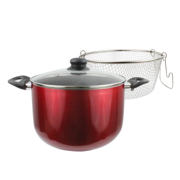 Дълбока тенджера за готвене и пържене ЕК-145 R, Кошница за пържене, Незалепващо мраморно покритие