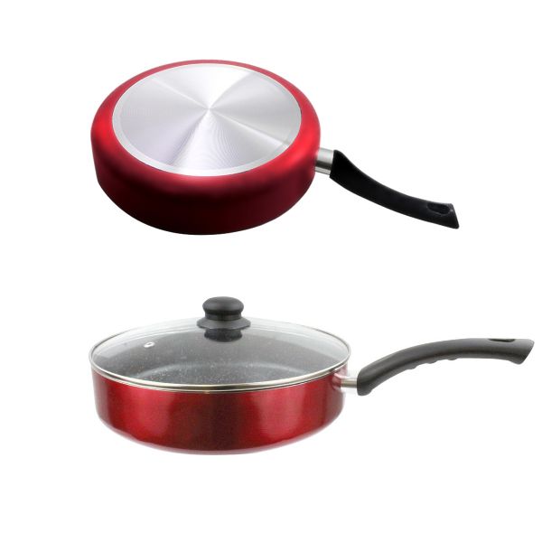 Дълбок тиган със стъклен капак ЕK-244 R, Мраморно незалепващо покритие, 24 см