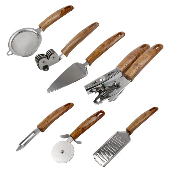 Практичен комплект кухненски прибори ЕК-6672 от 8 части, Висококачествена неръждаема стомана, за ползване поотделно или с органайзер