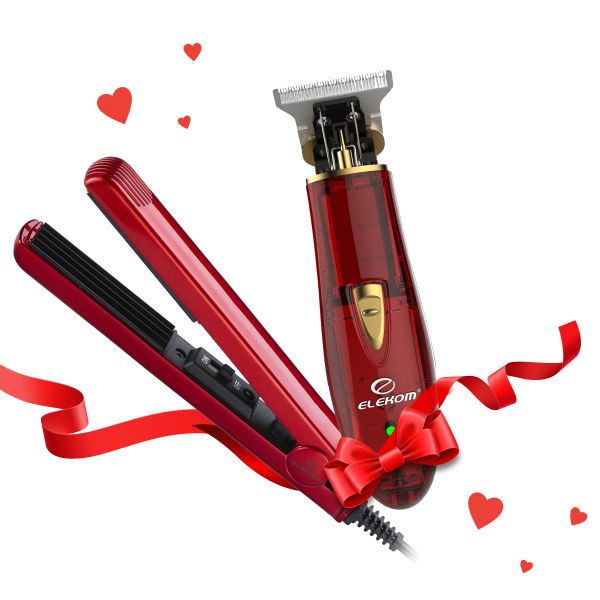 Комплект за Нея и за Него: Мини преса за коса EK-122B и Машинка за подстригване и Фейд прическа EK-720A