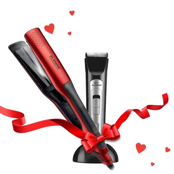 Комплект за Нея и за Него: Преса за коса с Пара EK-1919 и Машинка за подстригване Ek-644