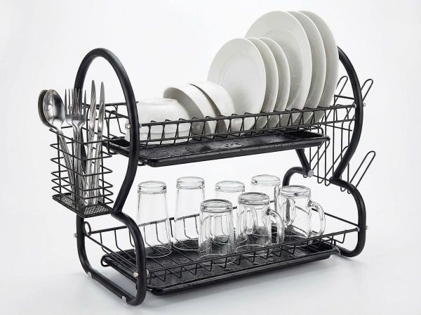 СУШИЛКА  ЗА СЪДОВЕ МЕТАЛ EK-6032, 2 реда, Тавички за оттичане, Органайзер за прибори