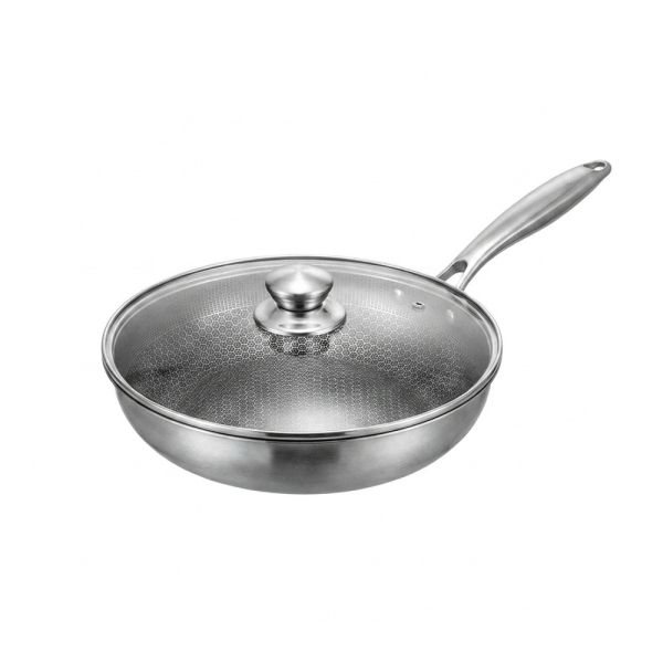 Тиган EK-0860, 28x6cm, Интелигентно Незалепващо дъно, Hexa Лазерна Технология, Индукционно Дъно, Стъклен Капак