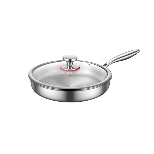 Тиган със Стъклен Капак EK-3055, 5 Слойна Висококачествена Стомана,26x5.5cm, Индукционно Дъно 