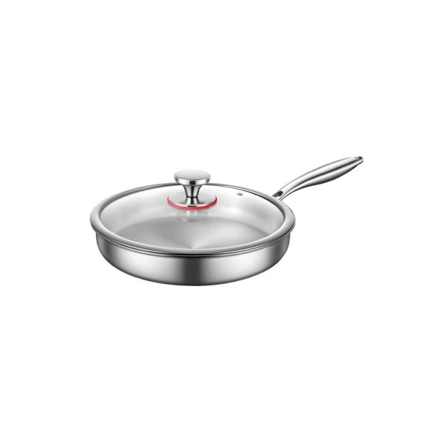 Тиган със Стъклен Капак EK-3055, 5 Слойна Висококачествена Стомана,26x5.5cm, Индукционно Дъно 