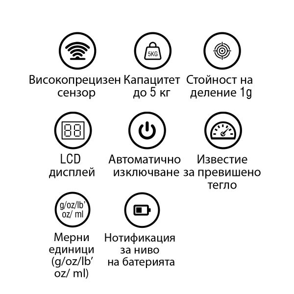 Дигитална Кухненска Везна Elekom EK-05SC, 5kg, Високочувствителен сензор, Индикация за изтощена батерия, 2бр. AAA 