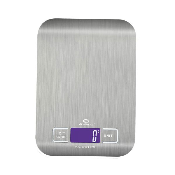 Дигитална Кухненска Везна Elekom EK ЕК-2012S, 5kg, Плот от неръждаема стомана, Индикация за изтощена батерия, 2бр. AAA
